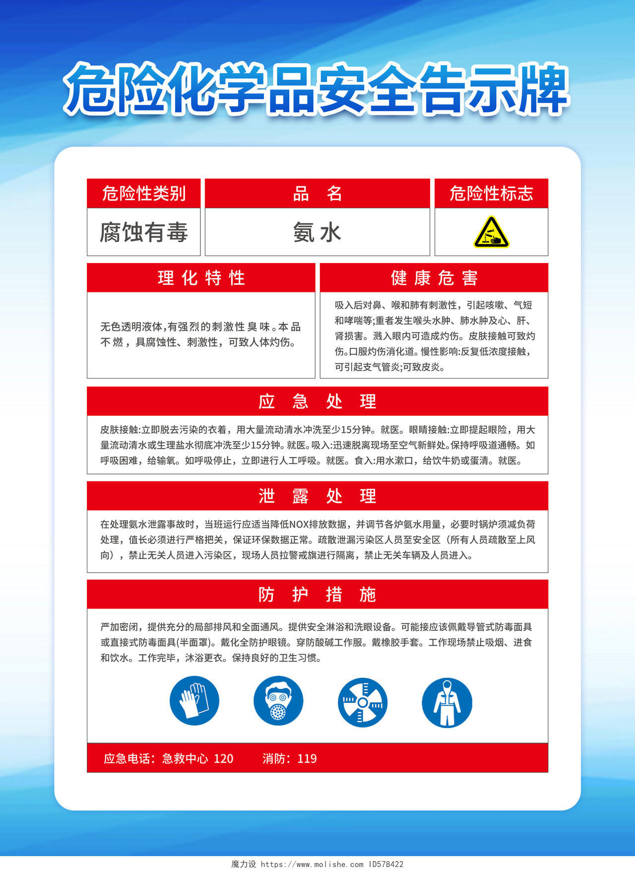 蓝色简约大气风危险化学品安全告示牌化学宣传单化学海报